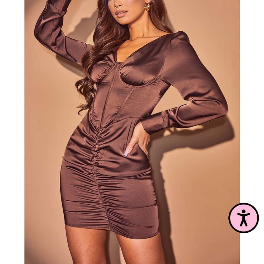 PrettyLittleThing Chocolate Satin Corset Dress